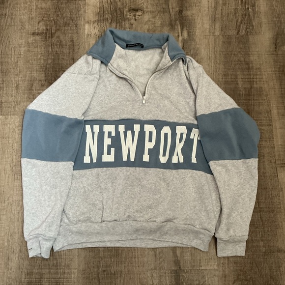 Brandy Melville Other - Brandy Melville Gray and Blue Zip Up Sweater- Newport